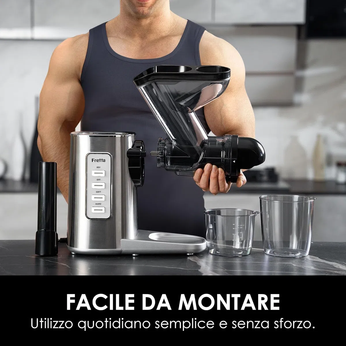 Fretta Professionale Estrattore di Succo a Freddo Lento, Acciaio Inossidabile per Frutta e Verdura, Motore DC Silenzioso, Alta Resa di Succo, Senza BPA, Facile da Pulire (sliver)