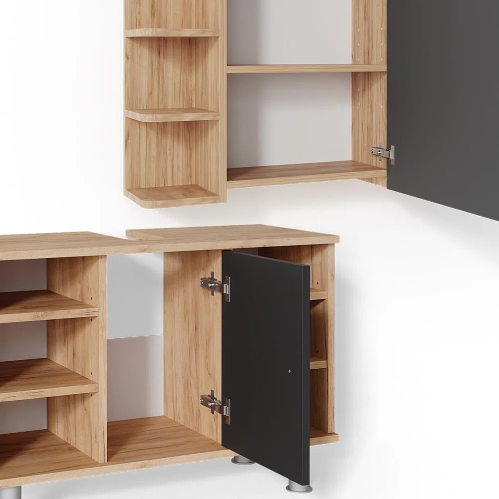 Vicco Set mobili bagno Fynn, Rovere dorato, 60 cm, composto da specchio da bagno e mobile sottolavabo