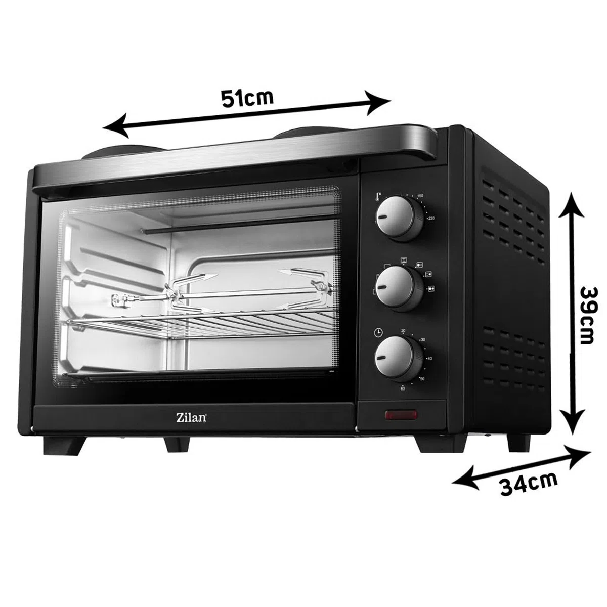 Zilan Mini Forno 28 litri | Forno 3 in 1 | Forno per pizza | Riscaldatore superiore/inferiore | Rosticceria | Timer 60 min | 3200 W