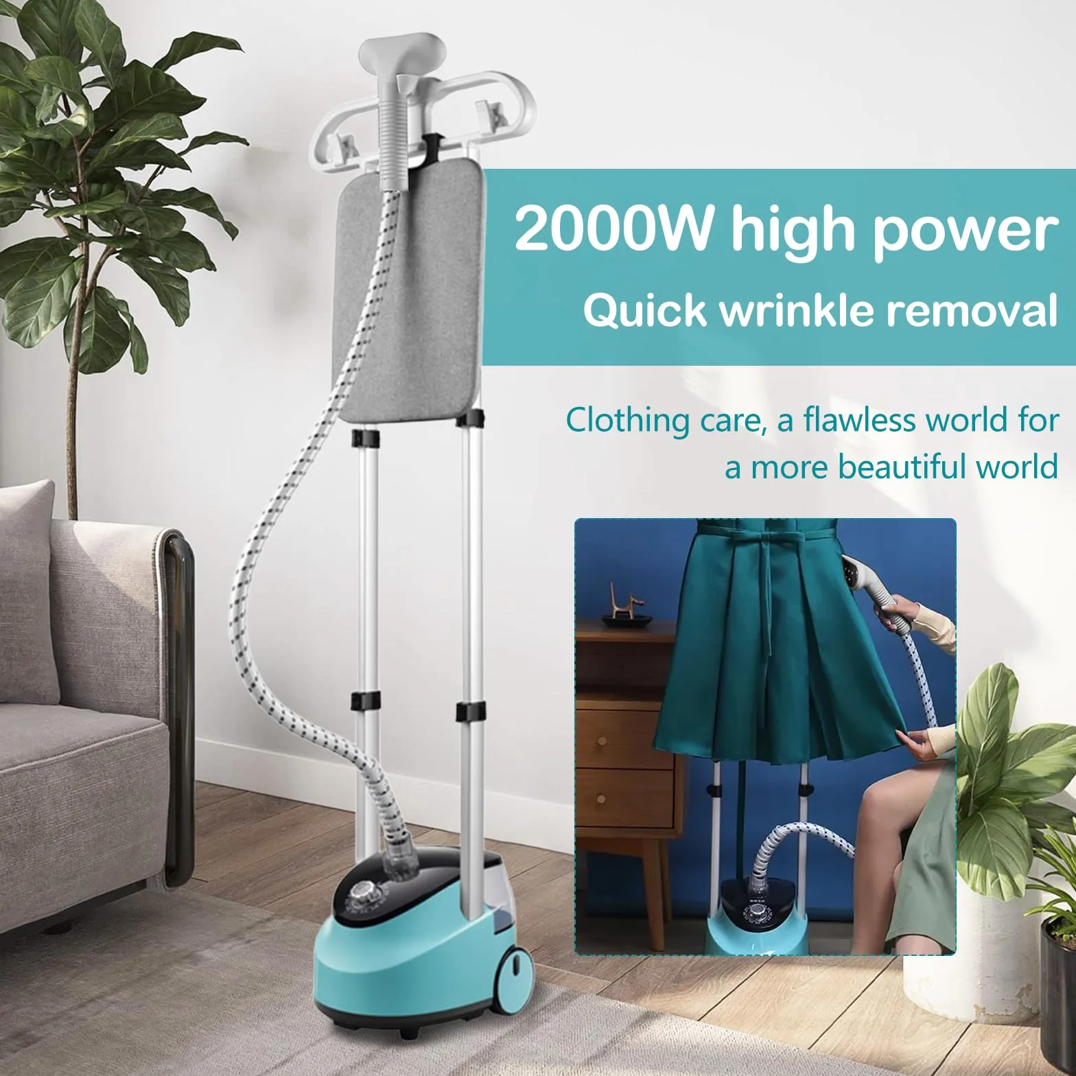 Ferro da Stiro Verticale, Stirella Verticale da 2000W Vapore Costante da 36g/min 11 Modalità Vapore con Ampio Serbatoio dell'Acqua da 2L e Doppia Asta Retrattile Stiratrice a Vapore Verticale