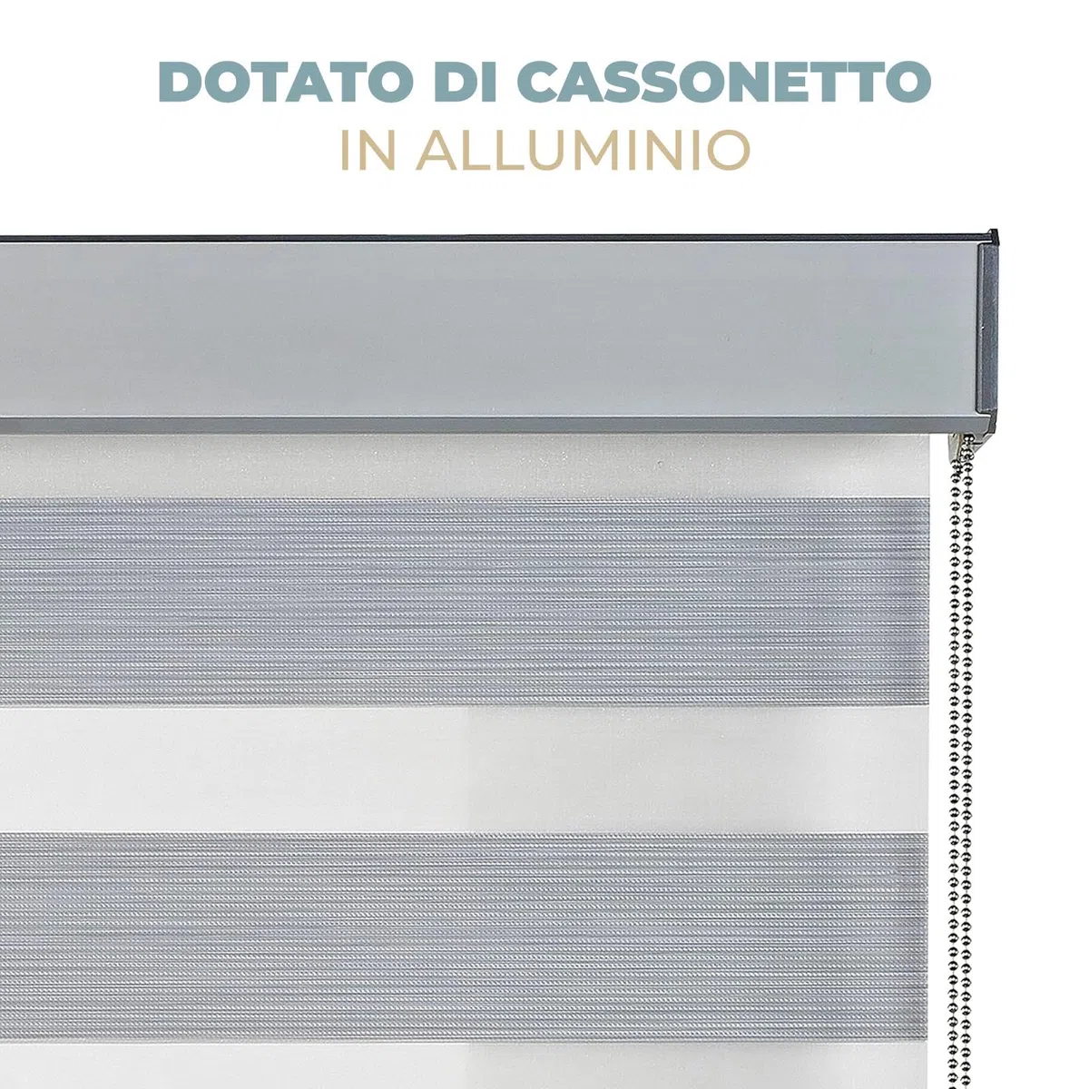 PARAMAISON Tenda a Rullo con Cassonetto per Interni Giorno e Notte, Struttura in Alluminio, Catenella, Tenda Doppia Posizione e Luminosità Variabile | 240x300 Tortora/Acciaio