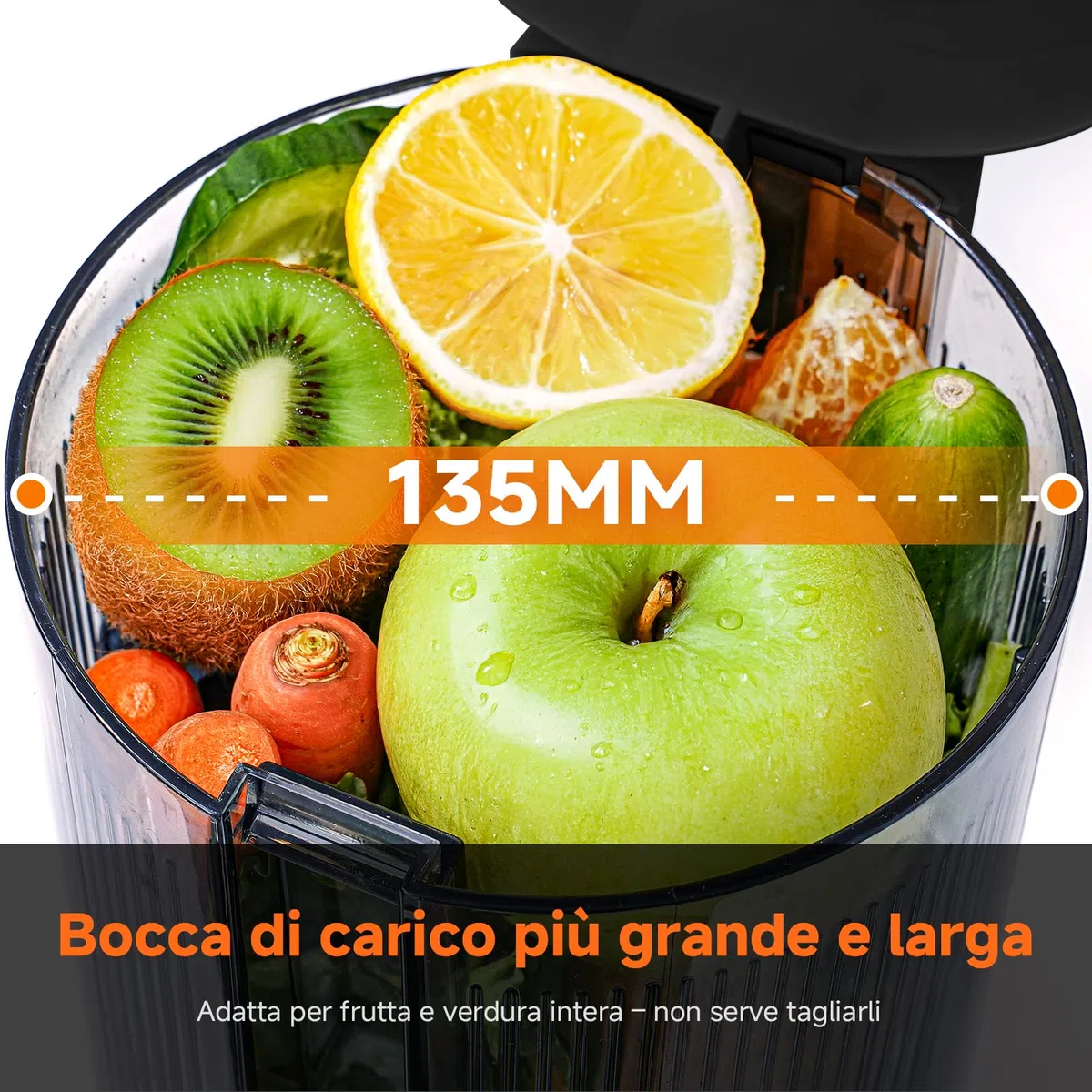 AOBOSI Estrattore frutta e verdura, 135MM XXL Grande Canale di Alimentazione per Frutta e Verdura Intere - Capacità 1,5L, 200 W Slow juicer, Triplo Filtro