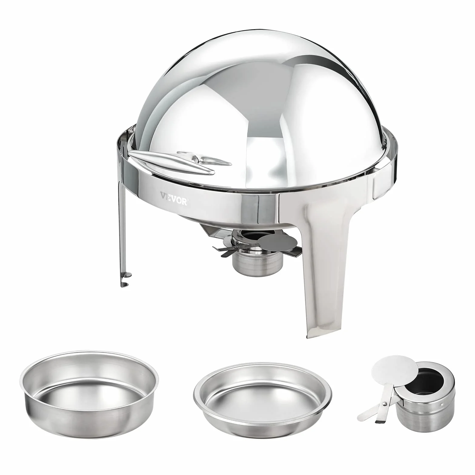 VEVOR Set di Scaldavivande 2 Pezzi in Acciaio Inox per Servizio Buffet Catering Ristorazione Coperchio Arrotolabile Capienza Max. 5,5L, Set di Vassoio di Riscaldamento Scaldavivande Rotonda per Buffet