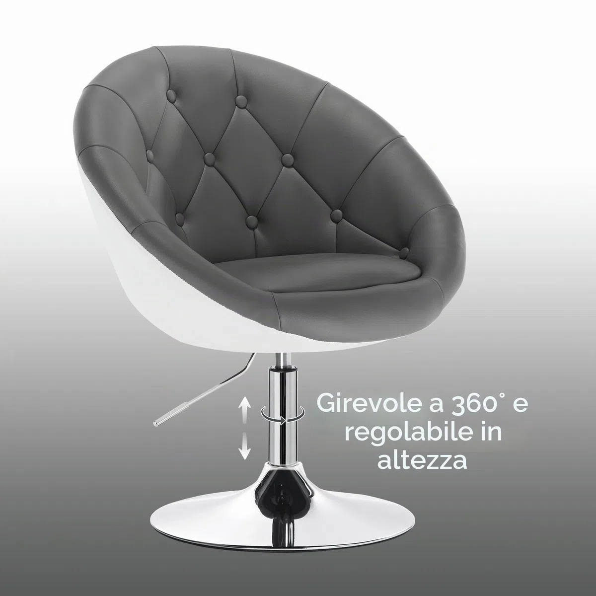 WOLTU Poltroncina da Bar Sgabello Girevole Sedia con Schienale Braccioli in PU Altezza Regolabile Grigio+Bianco