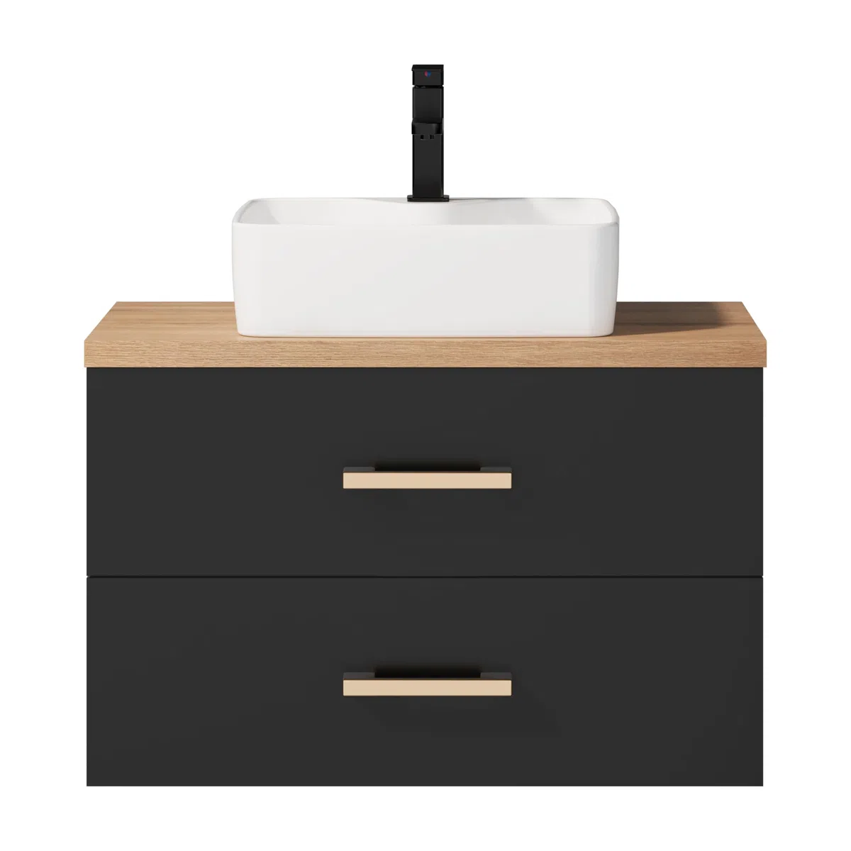 UEV Mobile Bagno 80CM con Lavabo in Stile Rustico,Lavandino con Mobiletto da Parete, Mobiletto Bagno Sospeso Impermeabile e Resistente, Nero