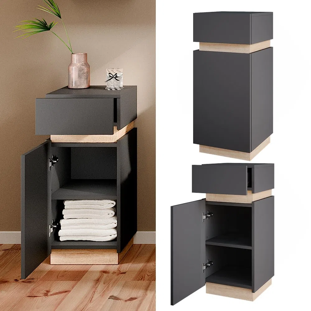 Vicco Mobiletto bagno Gloria, Antracite, 33 x 75.5 cm con anta e cassetto, con apertura per sifone e compatibile con la serie Gloria