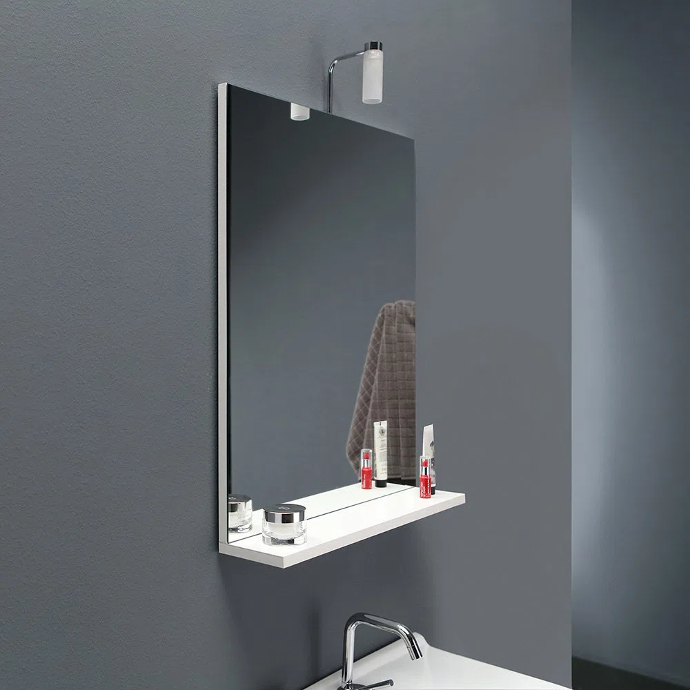 Kiamami Valentina - Mobile Bagno Sospeso 56 CM + Lavabo in Ceramica | Specchio a Filo Lucido incluso | Porta Asciugamani Cromato | Adatto a Spazi Ridotti, Bianco, Metallo