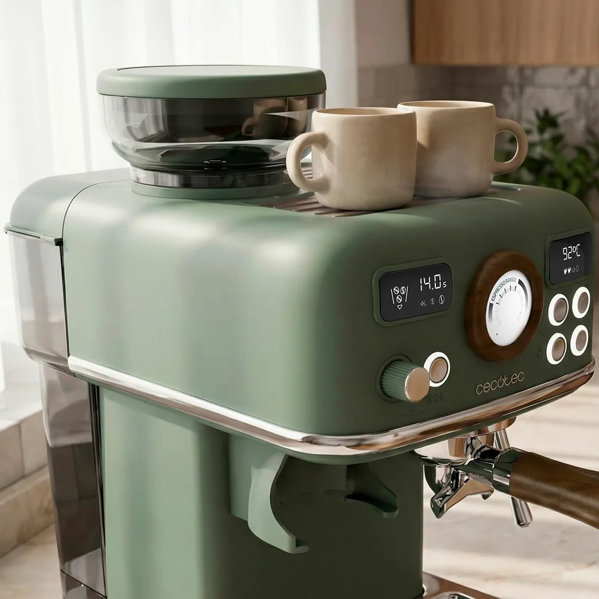 Cecotec Macchina per Caffè Espresso Power Espresso 20 Tradizionale Grind. 1500W, Macinacaffè 20 Livelli, 20 Bar, PID, Thermoblock, Steamer, Cold Brew, Caffè Macinato Fresco con Sempre Crema Perfetta