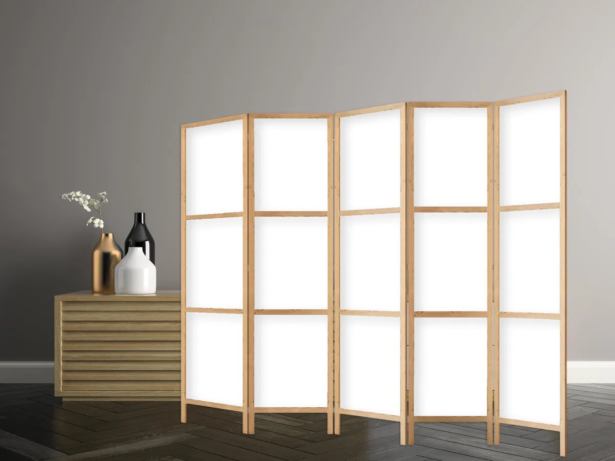 Paravento divisorio in legno 225x172 cm, 5 pezzi, unilaterale, in stile orientale
