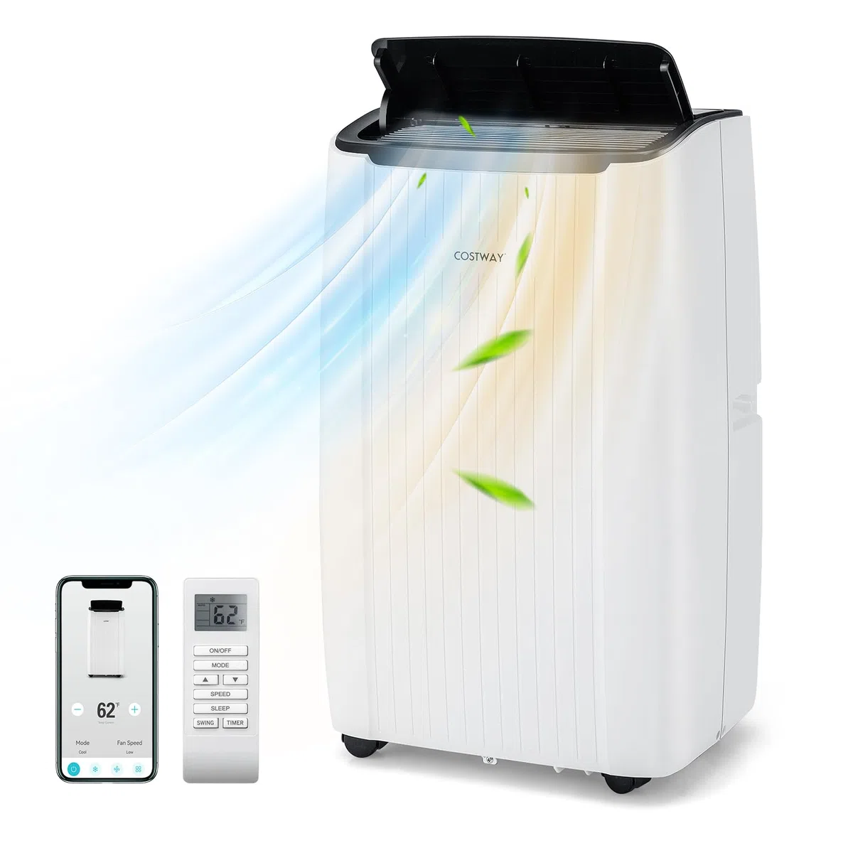 COSTWAY Condizionatore Portatile Caldo e Freddo, 14000BTU/4kW, 6 in 1 Con Raffreddamento, Riscaldamento, Ventola, Deumidificazione, Modalità Notturna e WiFi, 24H Timer, R290 (14000, BTU)