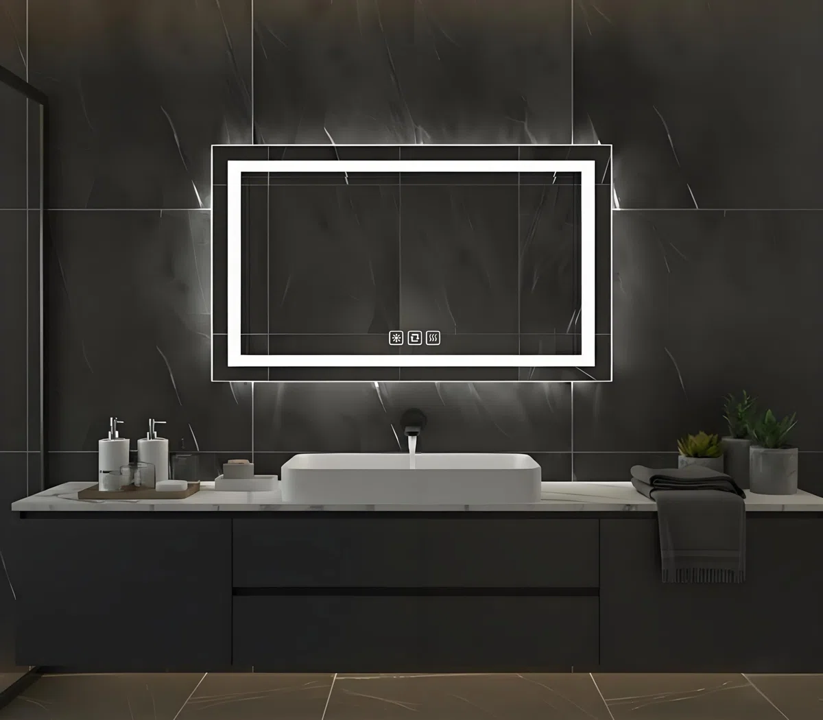 Specchio da bagno con illuminazione, rettangolare, 60 x 100 cm, specchio da parete a LED, 3 colori di luce, dimmerabile, con touch, anti-appannamento, CRI90+, vetro temperato