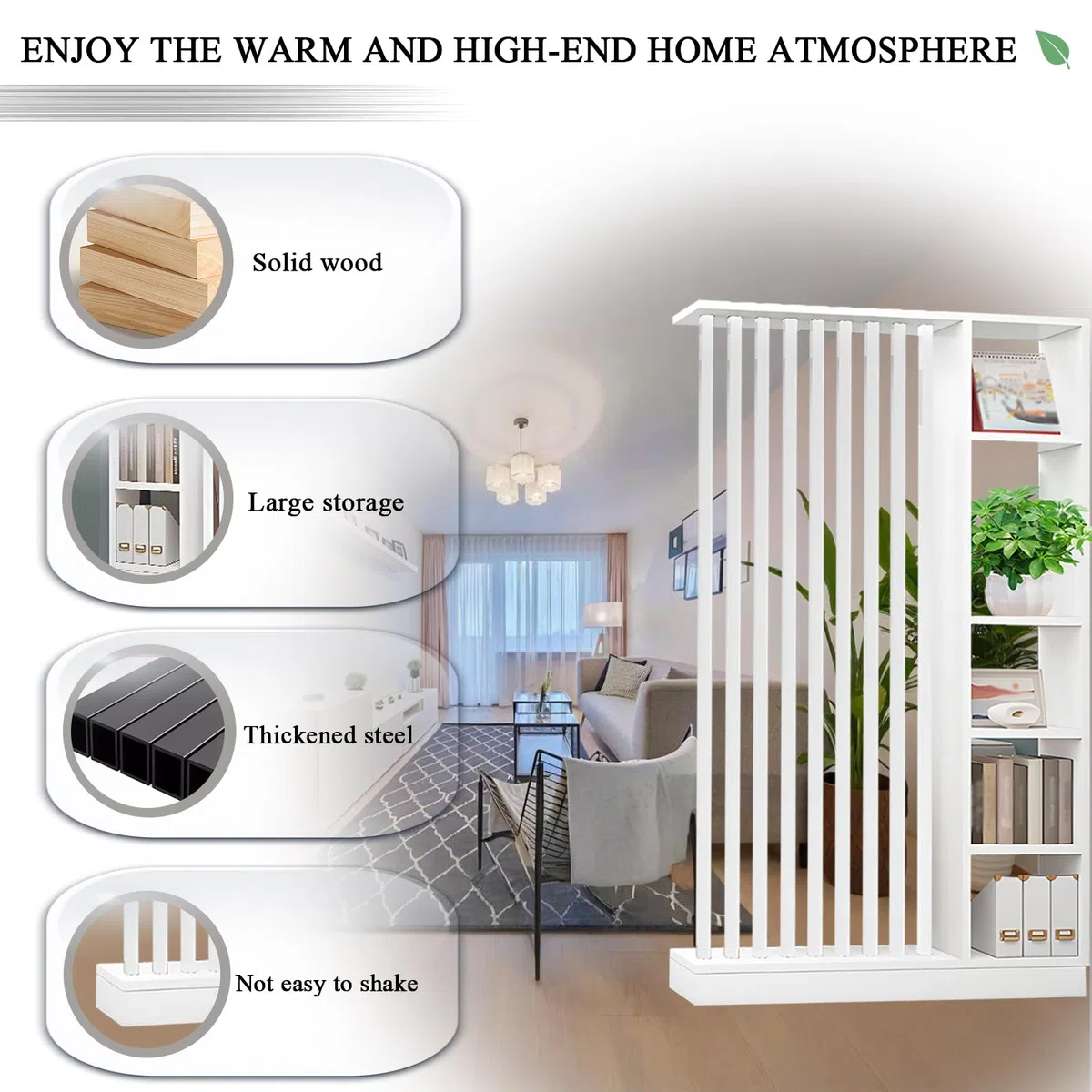 Colonna divisoria per ingresso dal pavimento al soffitto - Divisorio indipendente con ripiani, facile da montare, decorazione indipendente per camera da letto e ufficio (A White+White, 120cm/47.2in)