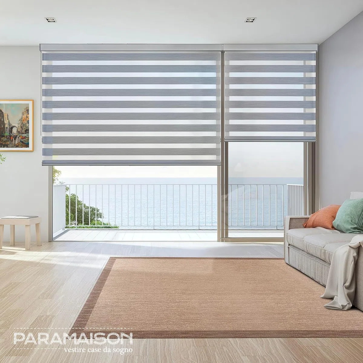 PARAMAISON Tenda a Rullo con Cassonetto per Interni Giorno e Notte, Struttura in Alluminio, Catenella, Tenda Doppia Posizione e Luminosità Variabile | 240x300 Tortora/Acciaio