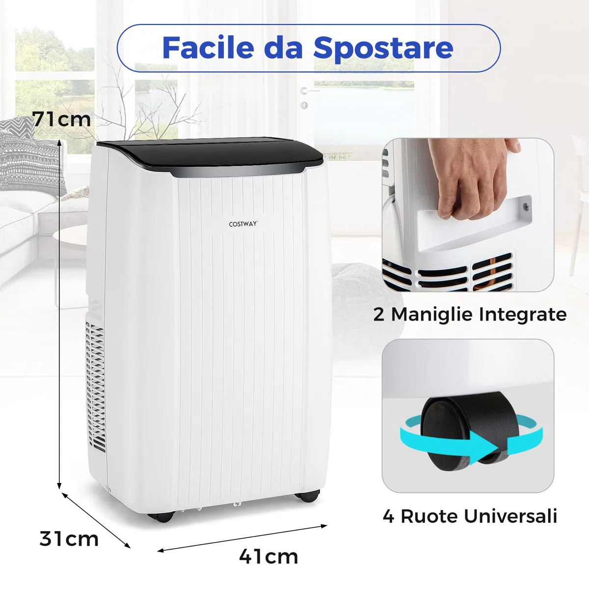 COSTWAY Condizionatore Portatile Caldo e Freddo, 14000BTU/4kW, 6 in 1 Con Raffreddamento, Riscaldamento, Ventola, Deumidificazione, Modalità Notturna e WiFi, 24H Timer, R290 (14000, BTU)