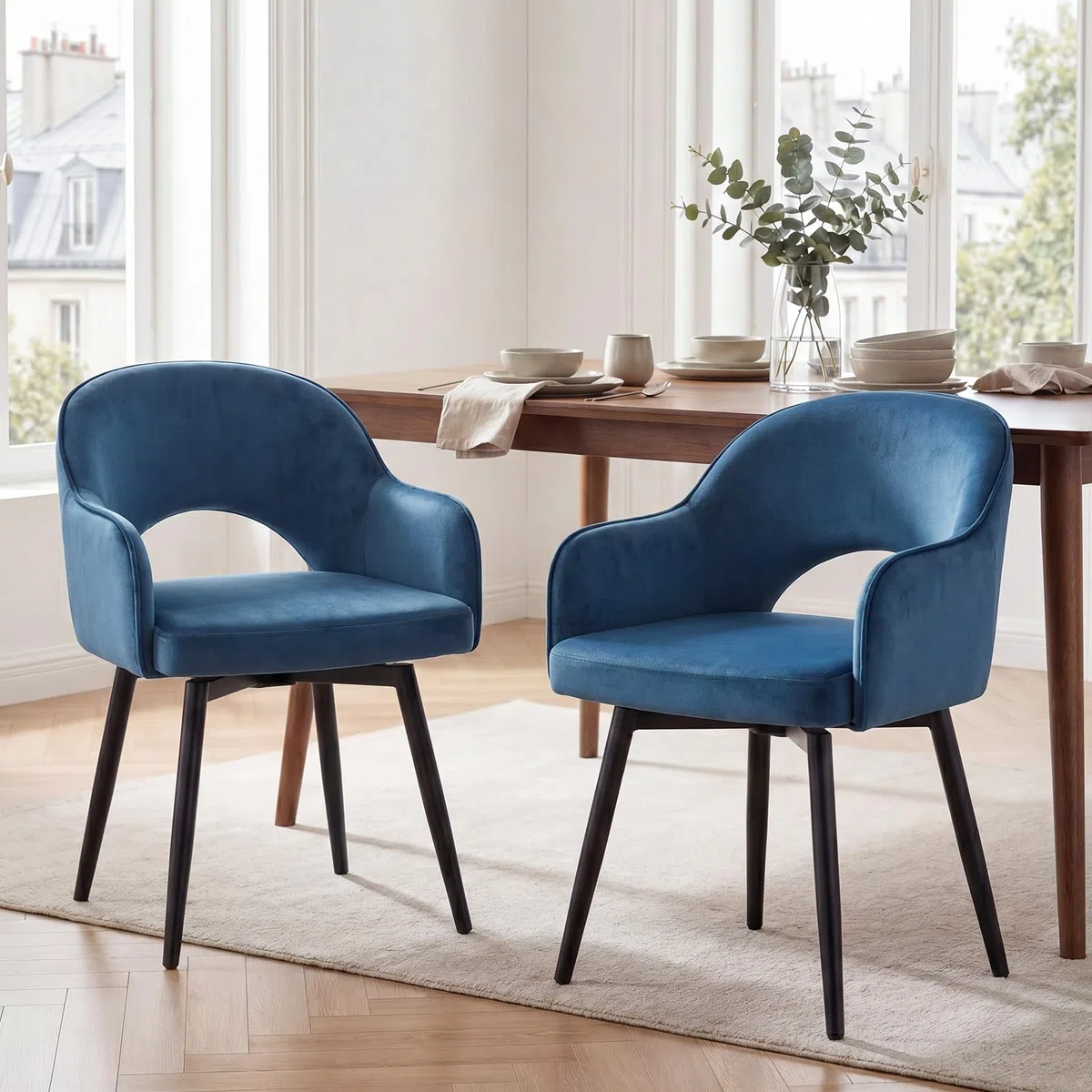 chairus Set di 2 Sedie da Pranzo in Velluto Sedia Cucina Girevole Poltroncina Imbottita con Schienale Sedia Moderna Design con Gambe in Metallo per Sala da Pranzo/Soggiorno, Blu