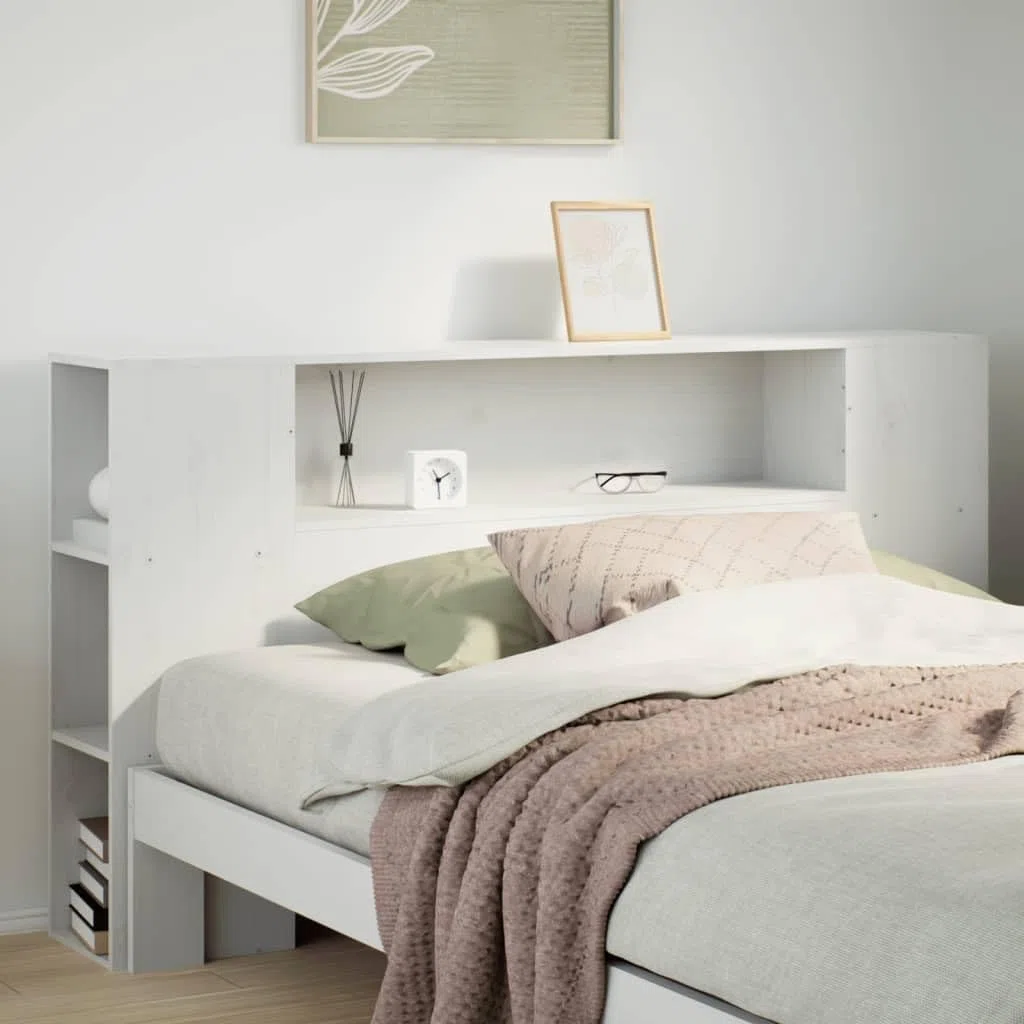 vidaXL Testiera con Ripiani Bianca 160 cm in Legno Massello di Pino, Testata Letto, testiera in Legno massello, testiera con Scomparti