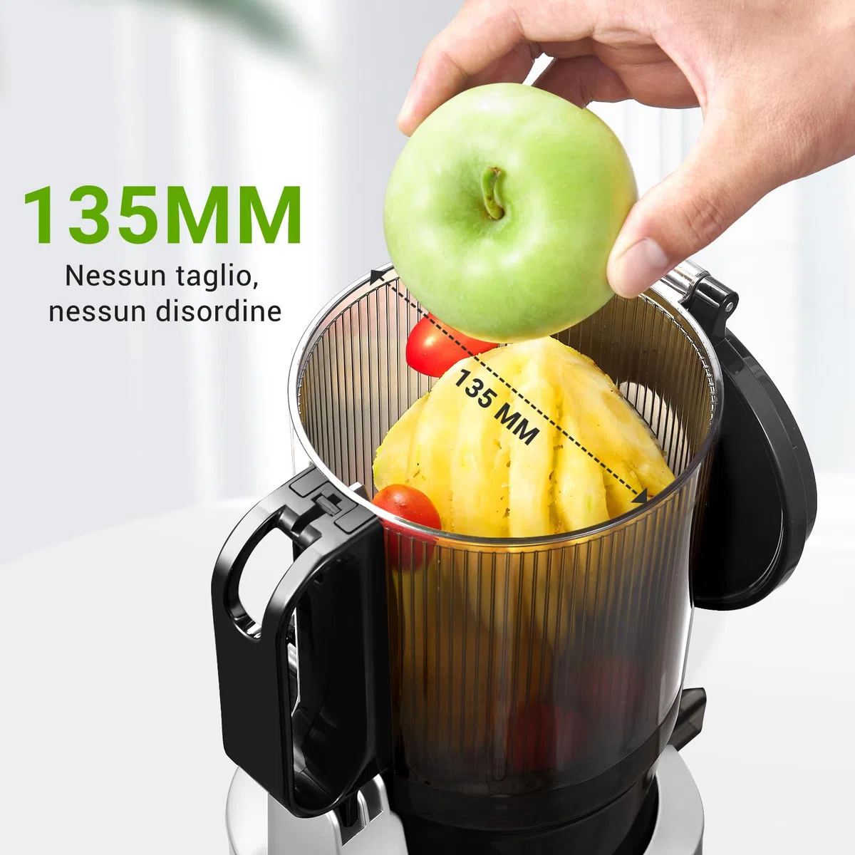 AMZCHEF Estrattore Automatico, Apertura 135MM e Capacità 1,8L Estrattore Frutta e Verdura Intera, 250W Estrattori di Succhi Professionale con Triplo Filtro - Argento