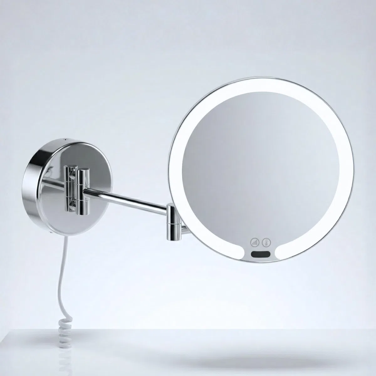 Vittoria Specchio Ingranditore da Parete a LED – Specchio Trucco Rotondo 7x con Sensore e Dimmer – Braccio Estensibile in Metallo Cromato, Cavo Bianco