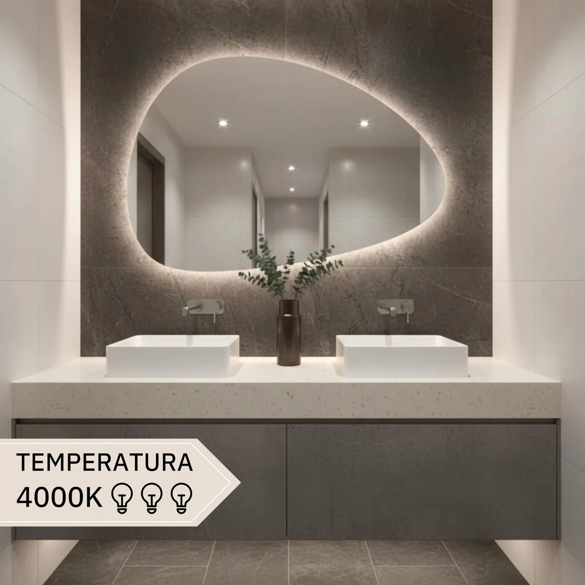 Specchio Bagno con Luce Led ARGO 80x54 cm - Specchio da Parete - Specchio con Luci 4000K - Specchio LED Moderno - Retroilluminato Luce Bagno
