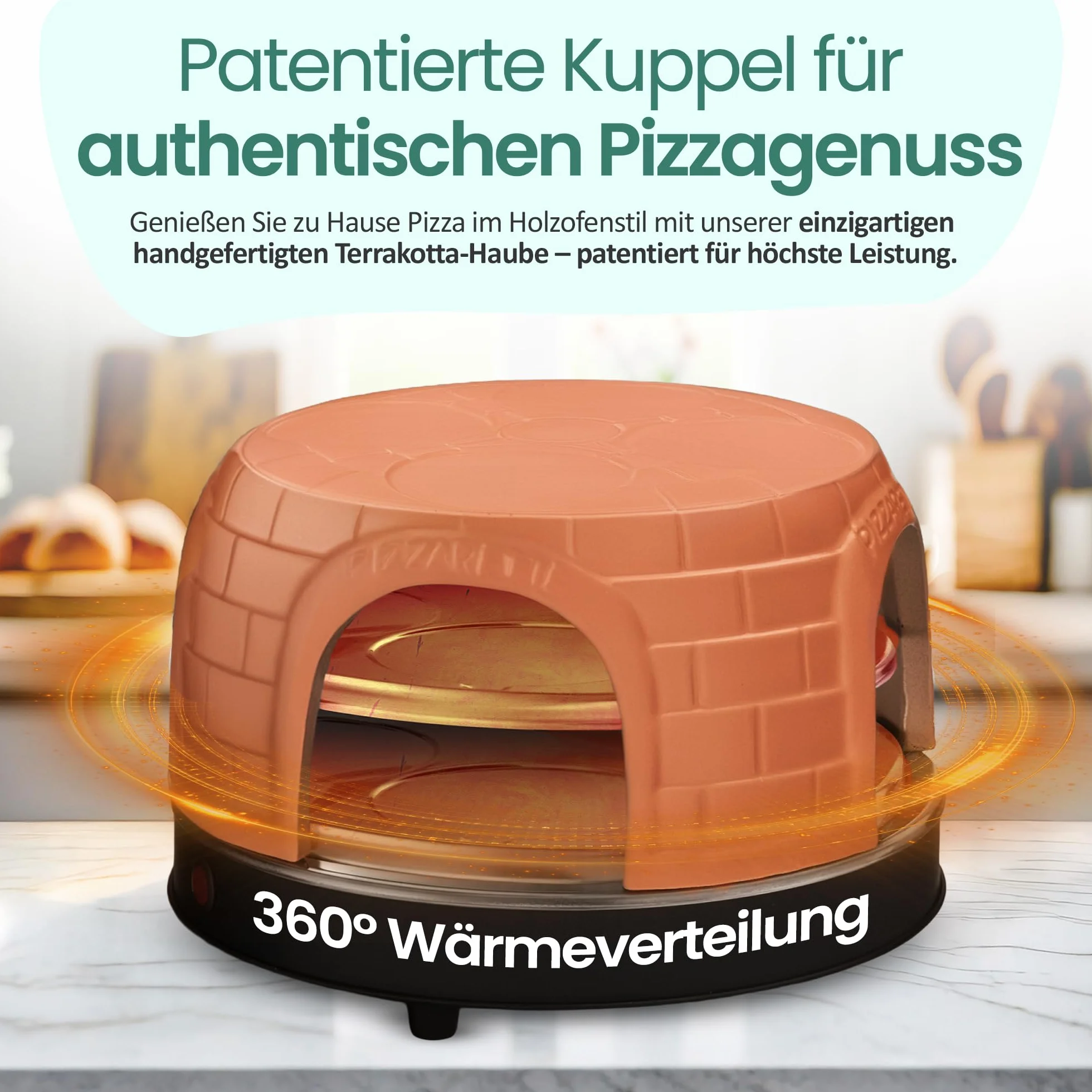 Emerio PIZZARETTE PO-116124.1 - Forno per pizza in terracotta fatta a mano, design brevettato, per mini pizza