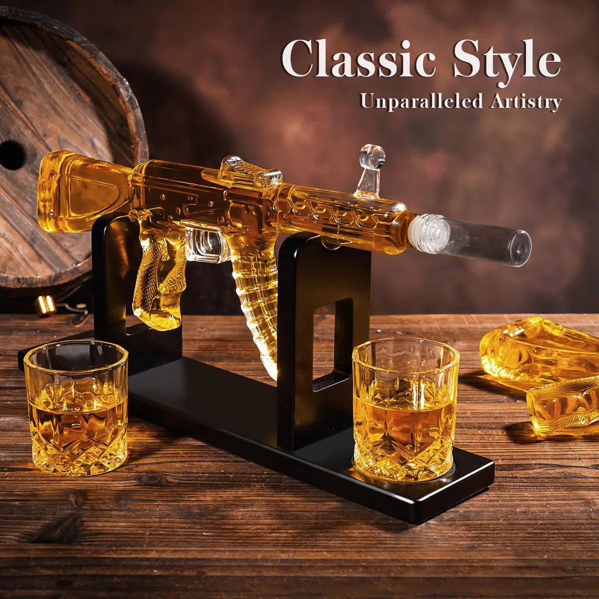 Oaksea AK47 Set decanter whisky 2 bicchieri papà, nonno, anniversario uomo, dispenser liquori bar feste