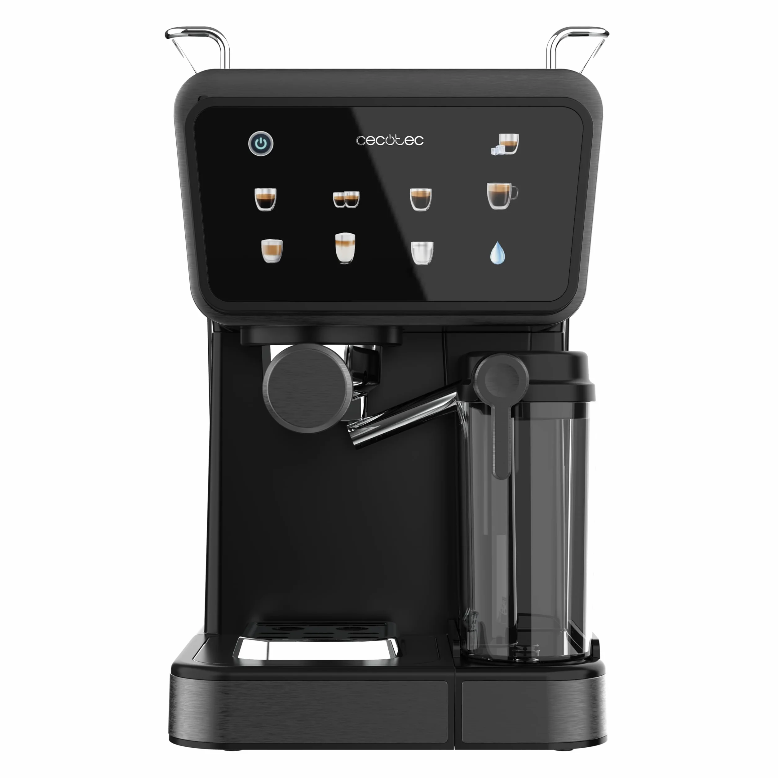 Cecotec Macchine da Caffè Espresso Semiautomatiche Power Espresso Touch ColdBrew Latte. 1350W, 20 Bar, Freddo, Tiepido, Caldo, Schermo Tattile, Serbatoio Acqua 1.5L, Latte 500ml, Doppio Braccio