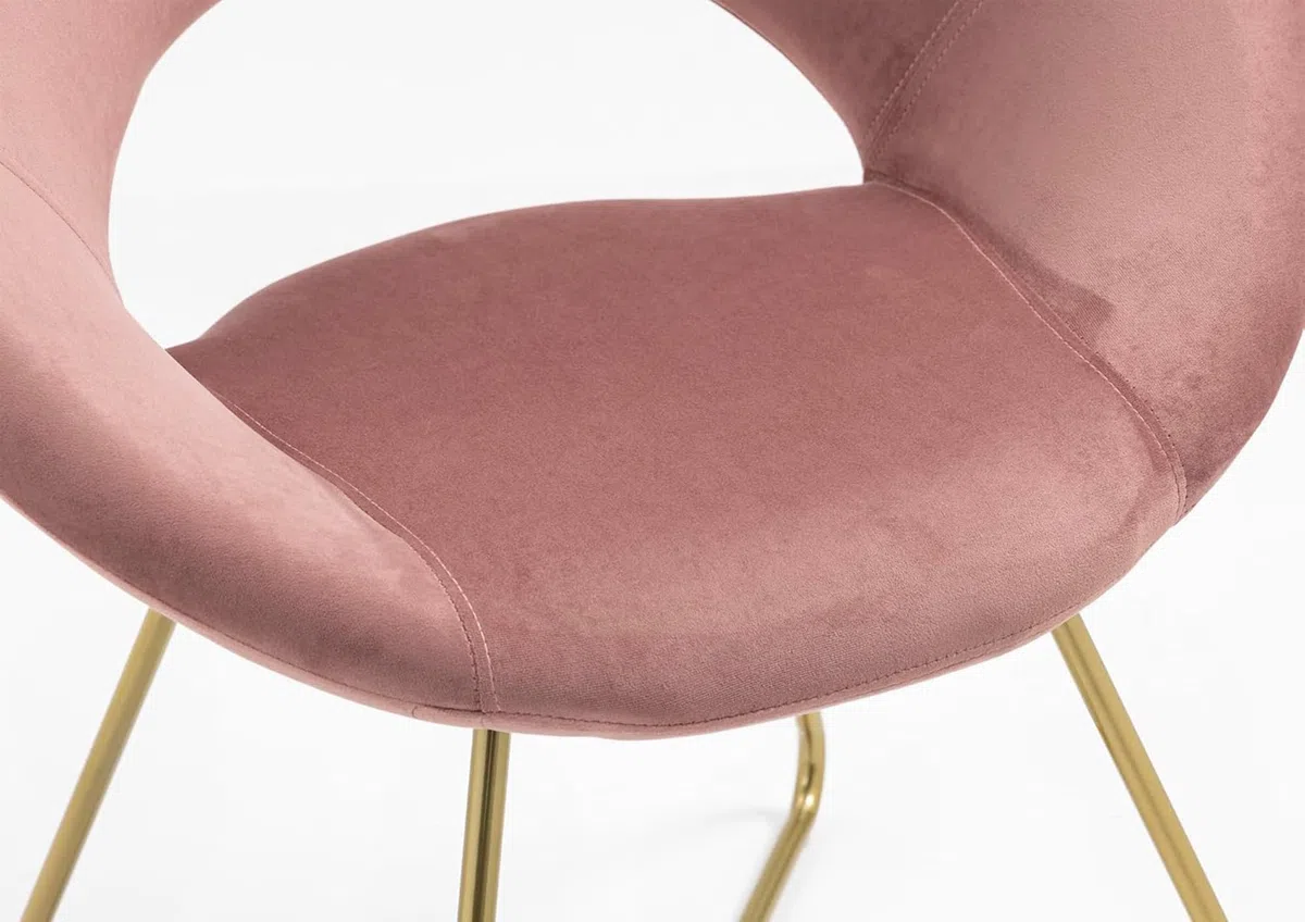 Poltrona Tonda Camera da Letto in Velluto Design Moderno, Sedia Imbottita Circolare con Gambe in Metallo Placcato Oro - Poltroncina per Salotto con Seduta Morbida Modello Grace - Rosa antico