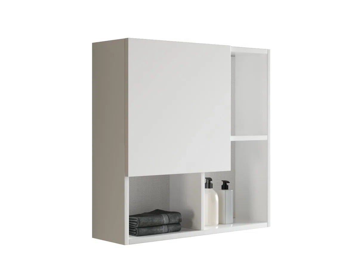 Mama Store Pensile Arredo con Anta Asimmetrica, Bianco Lucido Laccato, L.71 x P.22 x H71 CM