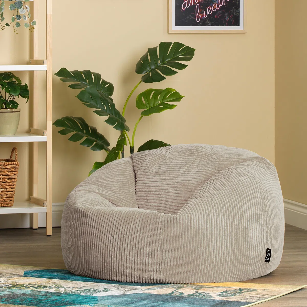 icon Classico Poltrona Sacco, Beige, Velluto a Coste, Pouf Poltrona con Riempimento Incluso, Pouf Sacco, Camera da Letto, Soggiorno, Mobili Soggiorno