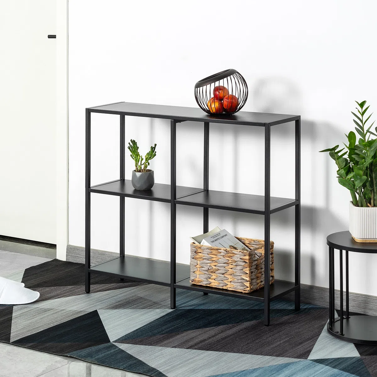 HDANI 80cm Tavolo Consolle in Metallo con 3 Ripiani di Stoccaggio,Piccolo Tavolo da Divano, Tavolo Consolle Stretto,Stile Moderno,Adatto per ingresso Tavolo Soggiorno,Camera da Letto, Nero