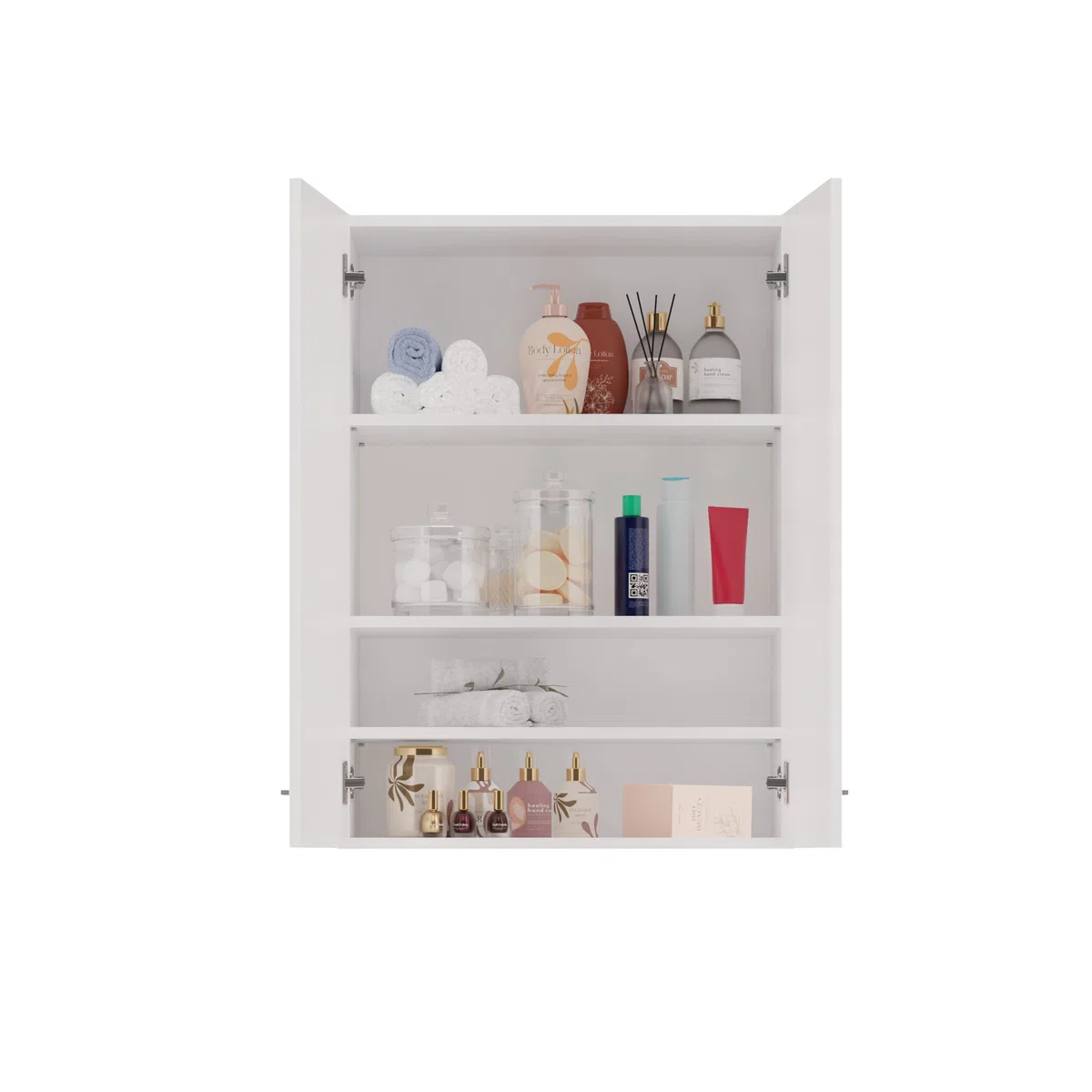 CDF Mobile Bagno Pensile Sospeso Sopra Lavatrice Scaffale a Muro con Ante Lunghe 4 Ripiani Chiusi Lavanderia 64 x 90 x 30 cm - Bianco