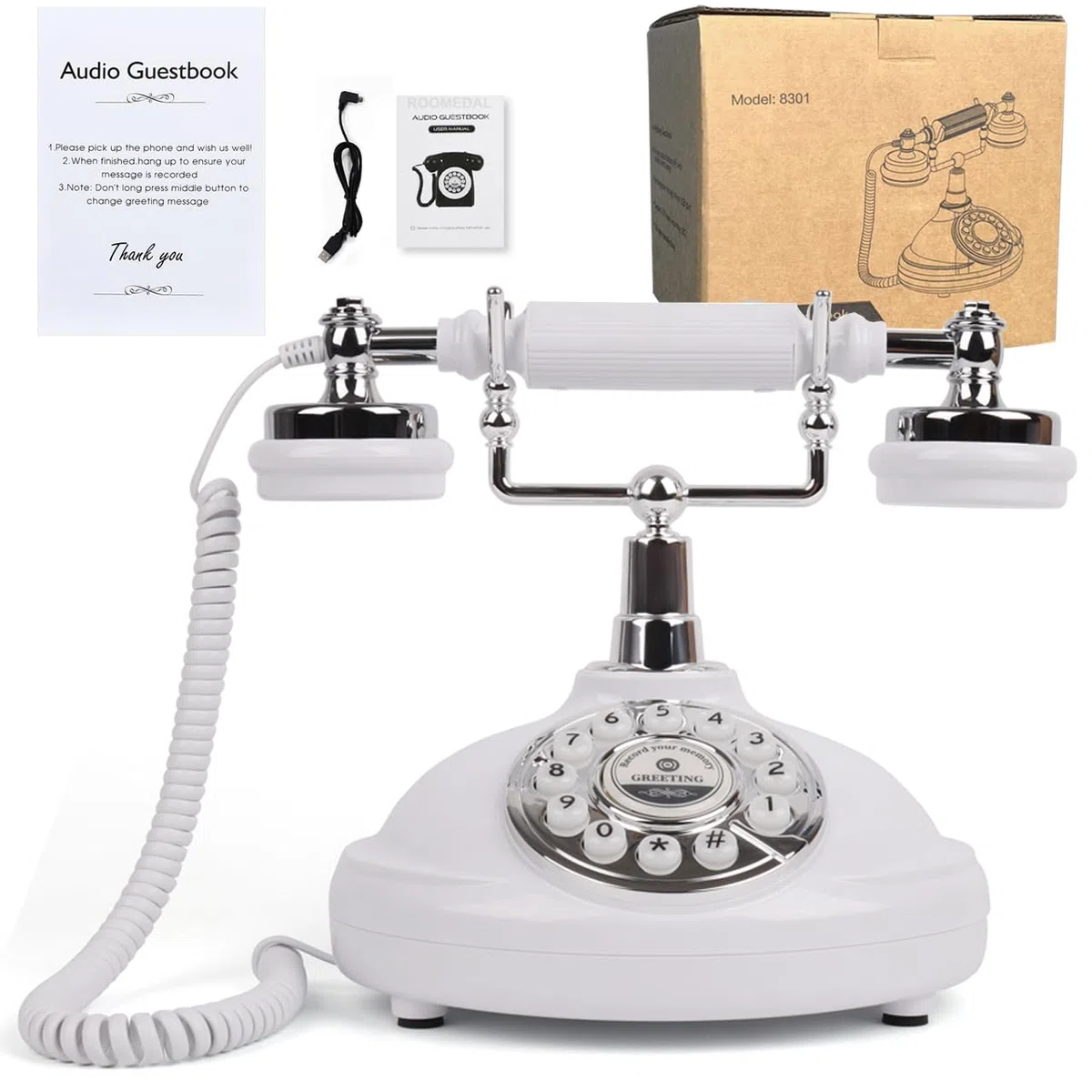 Libro degli ospiti audio per matrimonio, libro degli ospiti retrò, libro degli ospiti audio, un modo personale e conveniente per conservare le tue occasioni speciali, per feste (Telefono Bianco)