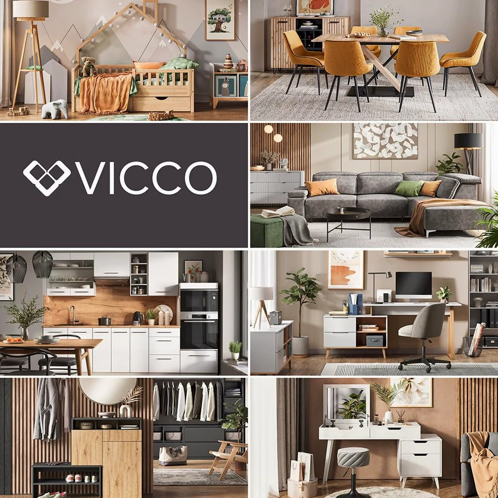 Vicco Set di mobili da bagno Viola, Verde/Artigianale, 100 cm, composto da mobile lavabo, pensile a specchio, colonna e base media