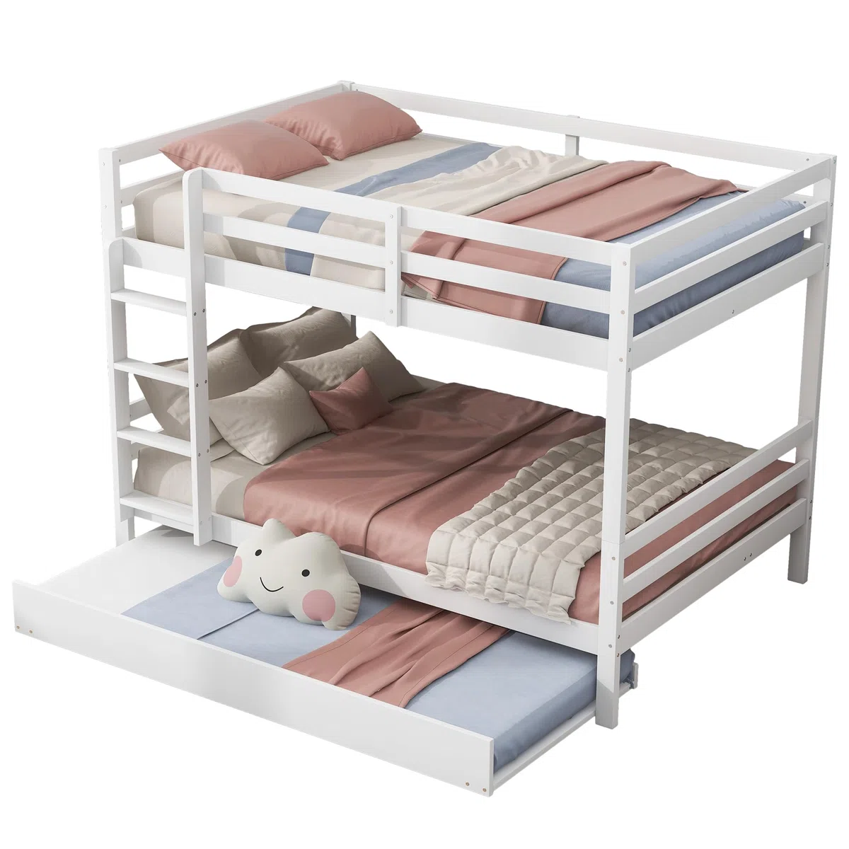 Azkoeesy letto a castello 140x200 cm con letto estraibile per 3-5 persone, letto matrimoniale, letto per famiglie, con doghe e spondina, per bambini e adulti, bianco