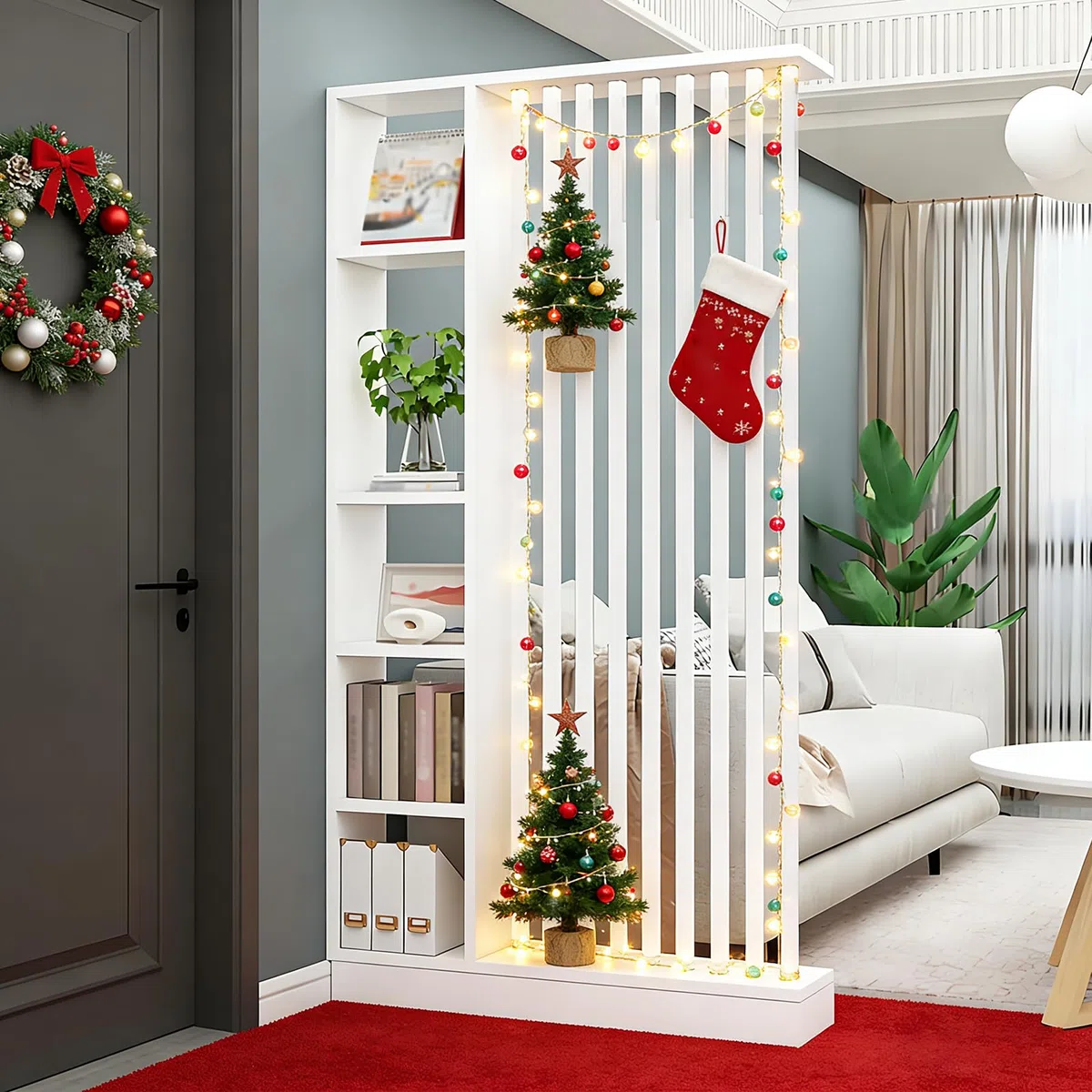 Colonna divisoria per ingresso dal pavimento al soffitto - Divisorio indipendente con ripiani, facile da montare, decorazione indipendente per camera da letto e ufficio (A White+White, 120cm/47.2in)
