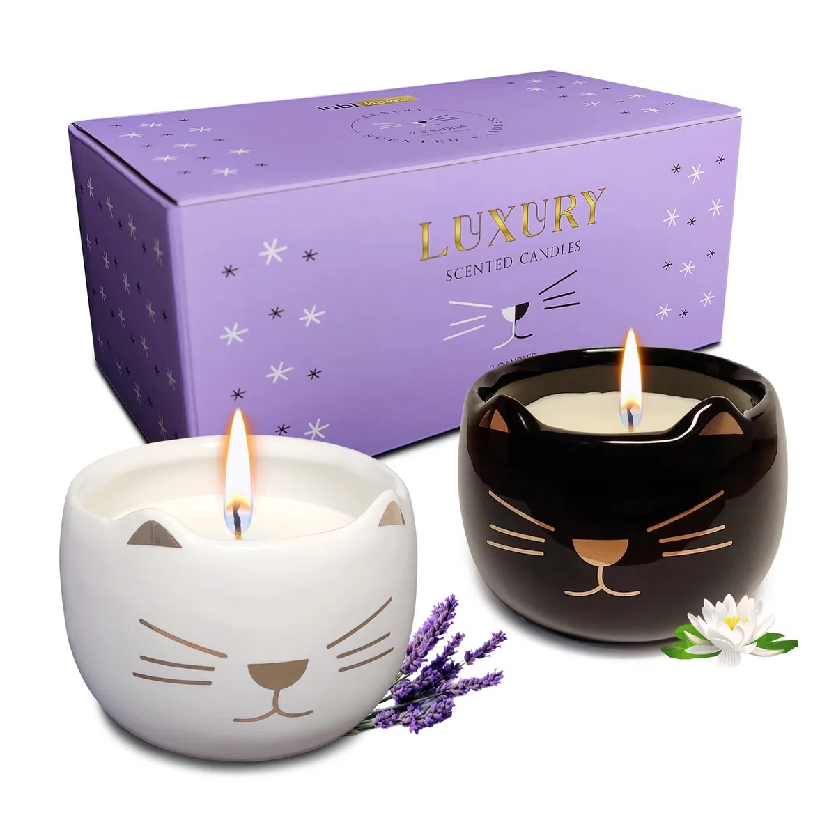 Candele Decorative a Forma di Gatto, Set di 2 Candele Profumate in Confezione Regalo per la Decorazioni Casa