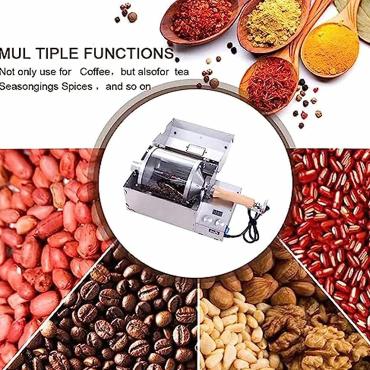 Tostatrice Domestica per Chicchi di caffè, tostatrice elettrica per Frutta secca, Macchina per tostare Il caffè, Tamburo in Vetro al Quarzo Resistente alle Alte Temperature