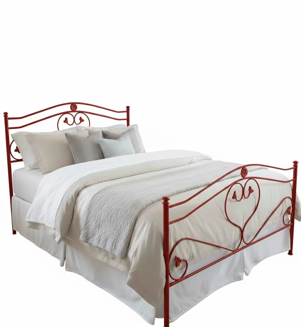 AESSEGI Letto Matrimoniale 160x190 Ferro Battuto Rosso Artigianale Made in Italy. Modello Cuore, Struttura Metallo, Spedizione inclusa.