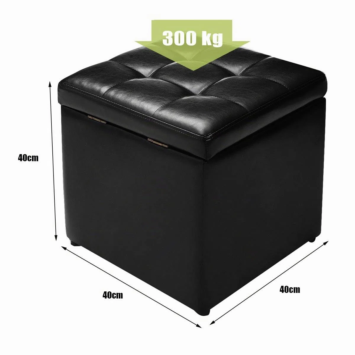 GIANTEX Pouf Cubo Poggiapiedi, Sgabello Quadrato Contenitore, Ottomana con Coperchio, con Vano Portaoggetti, Piedini Antiscivolo, Portata di 300 kg, 40 x 40 x 40 cm, Nero/Marrone/Bianco