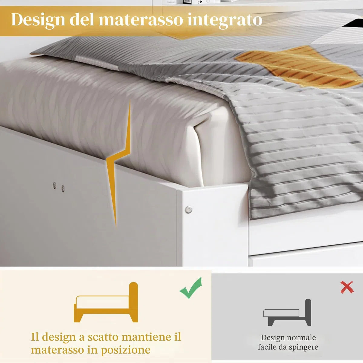 Letto per bambini 90x200, letto singolo con ripiani e armadio contenitore, letto contenitore con cassetti, struttura letto con rete a doghe, per adulti e ragazzi, senza materasso, bianco