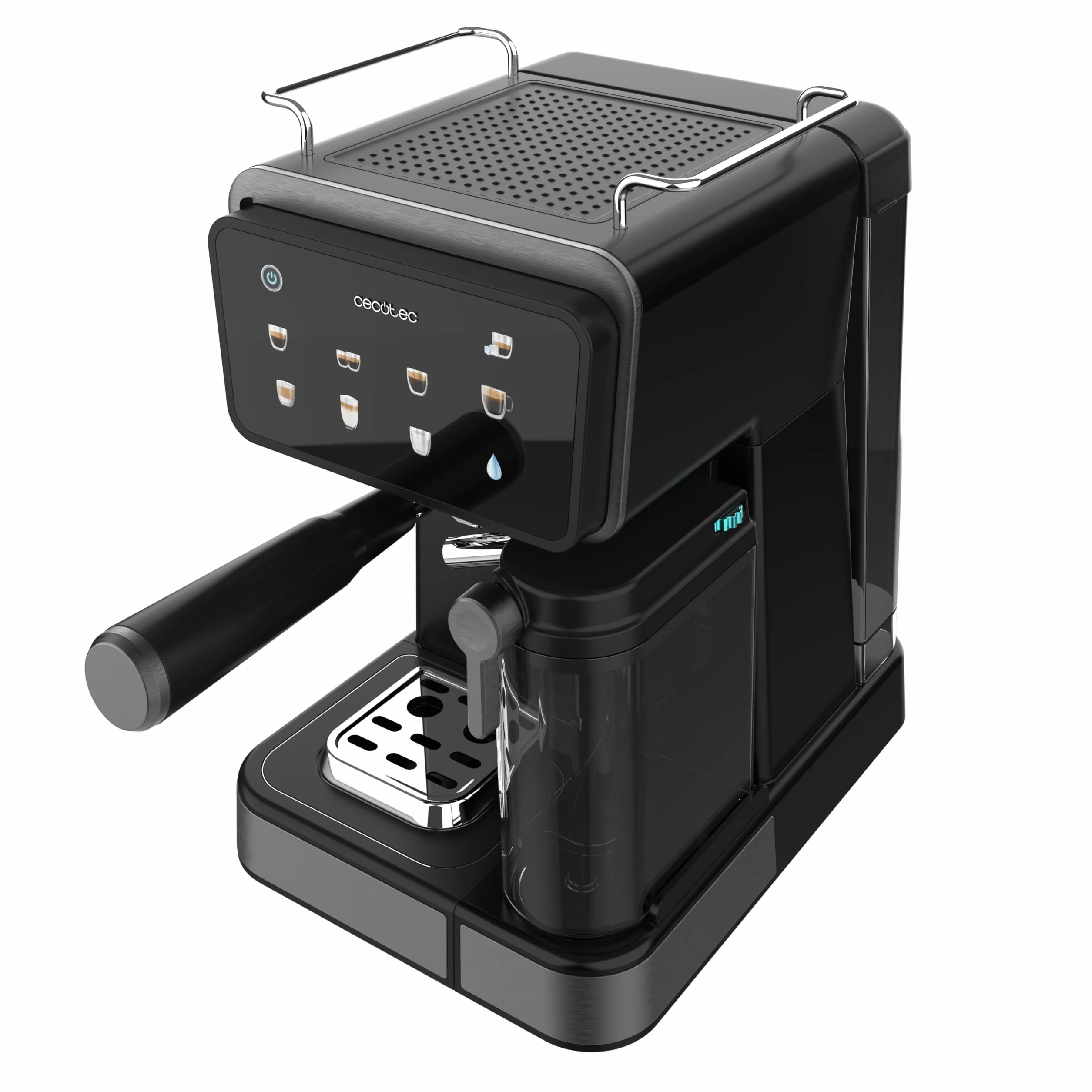 Cecotec Macchine da Caffè Espresso Semiautomatiche Power Espresso Touch ColdBrew Latte. 1350W, 20 Bar, Freddo, Tiepido, Caldo, Schermo Tattile, Serbatoio Acqua 1.5L, Latte 500ml, Doppio Braccio