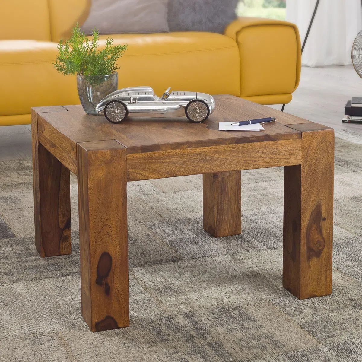 FineBuy Tavolino da caffè Legno Massello Sheesham 60 x 60 x 40 cm | Tavolino Salotto Naturale | Tavoli da Divano Design Moderno