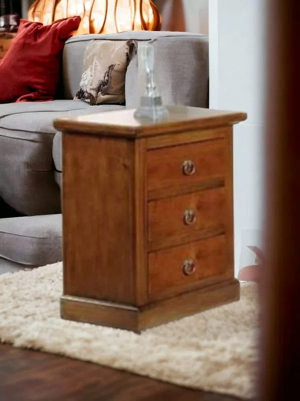 Vicentini arreda COMODINO IN LEGNO NOCE SCURO ARTE POVERA CON POMELLI AD ANELLO (1)
