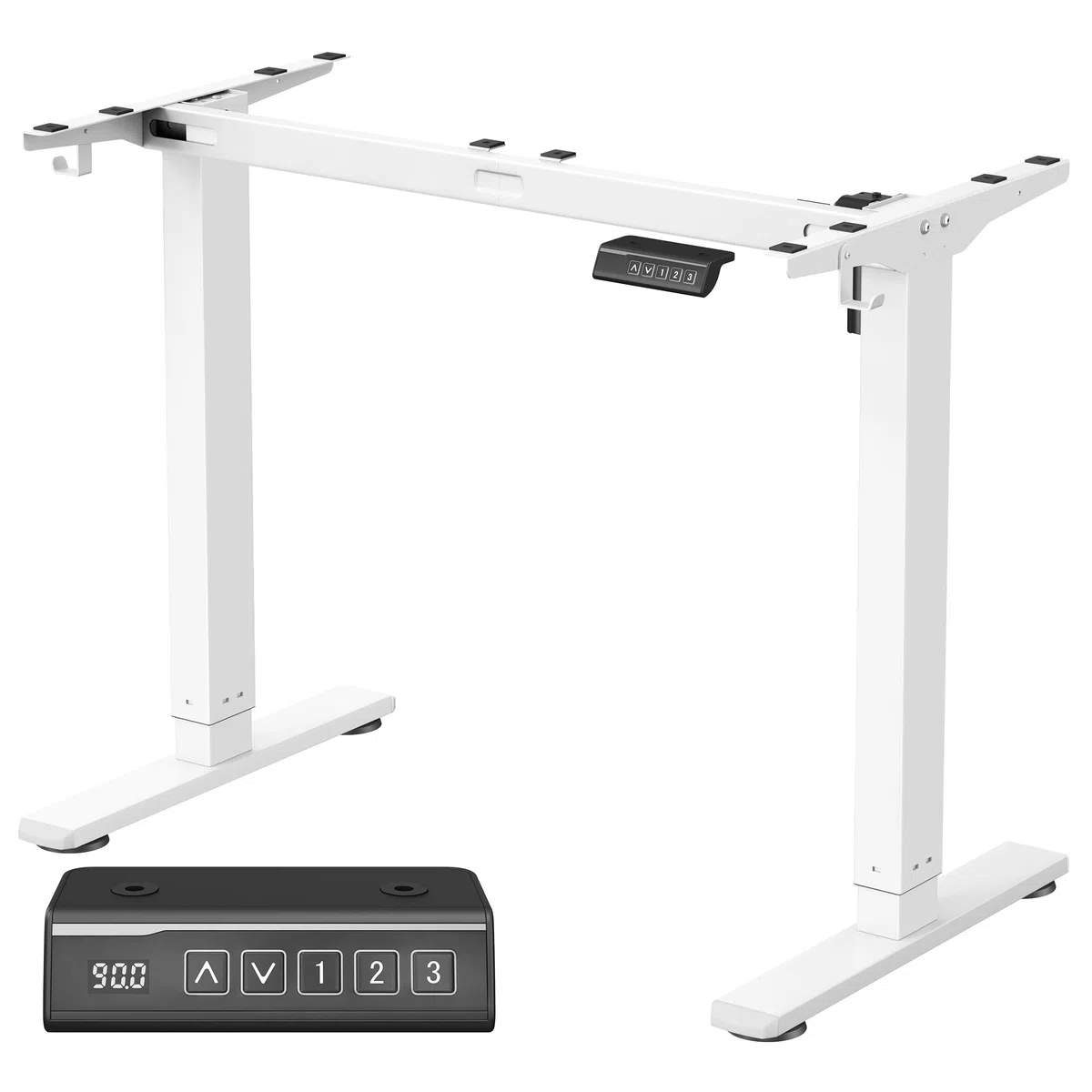 VASAGLE Scrivania Regolabile in Altezza Elettrica, Struttura per Scrivania, Supporto per Tavolo Senza Piano, con 2 Ganci, Funzione Memory con 3 Altezze, Acciaio, Bianco Opaco LSD021W01V2