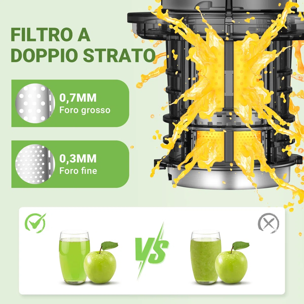 AMZCHEF Estrattore Frutta E Verdura Per Tutta La Frutta - Estrattore A Freddo Frutta E Verdura Con 80MM Scivolo Alimentare, Coclea Potenziata, Filtro A Doppio Strato, Motore Silenzioso - Argento