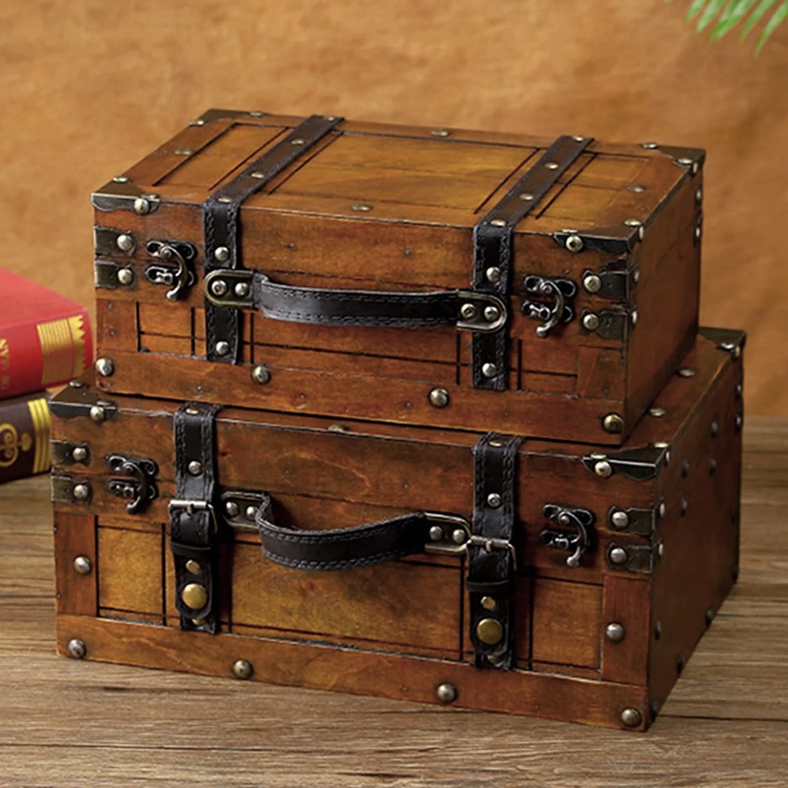 Topiky Baule Antico Decorativo in Legno, Borsa per Vestiti, Giocattoli, Accessori per Foto, Valigie (Grande)Legno