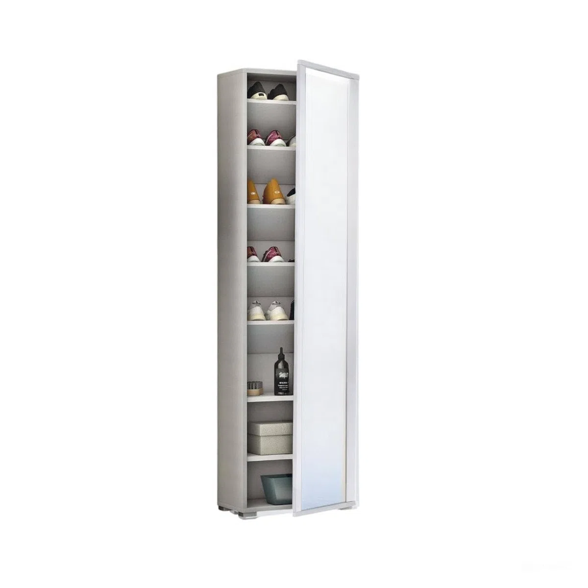 Dmora - Scarpiera Datura, Mobile multiuso da ingresso con anta a specchio , Armadio moderno portascarpe a 7 ripiani, 100% Made in Italy, 50x32hx182 cm, Bianco