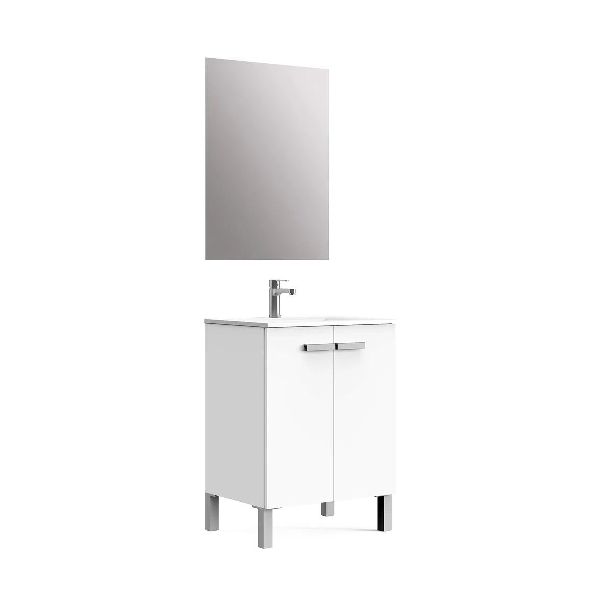 Baikal Neo, Melammina 16 mm Ceramica Specchio Mobili da Bagno con lavabo, Bianco, 60 cm
