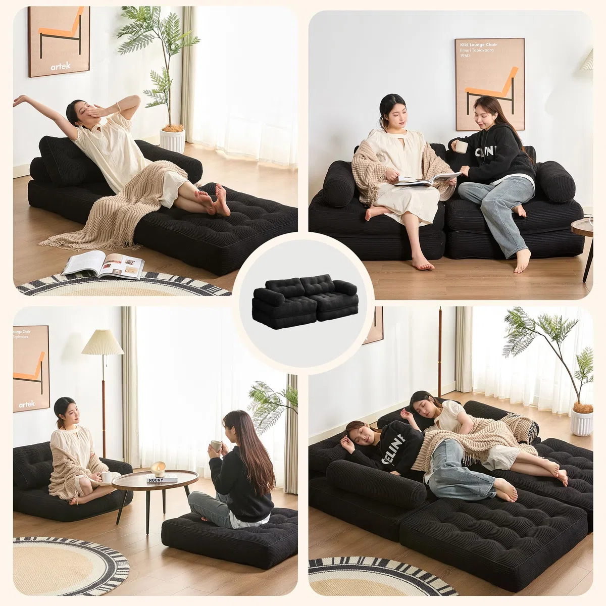 Divano letto pieghevole – Divano a sacco – Poltrona relax, divano gioco, divano letto e letto degli ospiti per piccoli spazi, poltrona per camera da letto e soggiorno (Nero, 89,9 cm)
