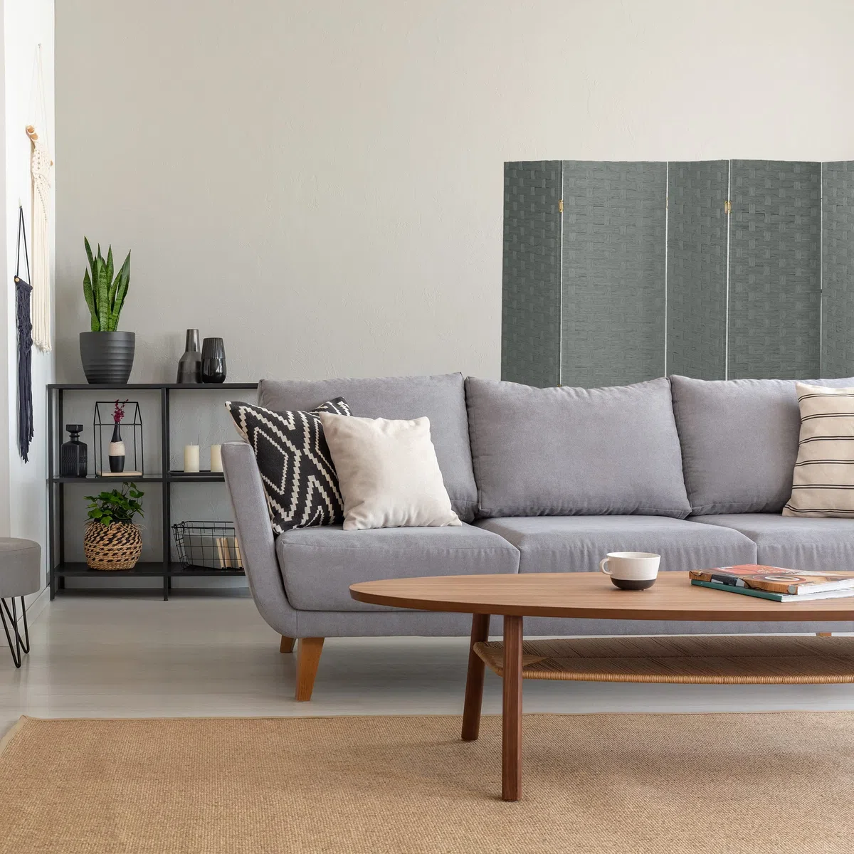 Relaxdays Paravento ad 8 Pannelli, Divisore Pieghevole, HxL170x320 cm, Legno, Carta, XXL, Separé per Interni, Grigio